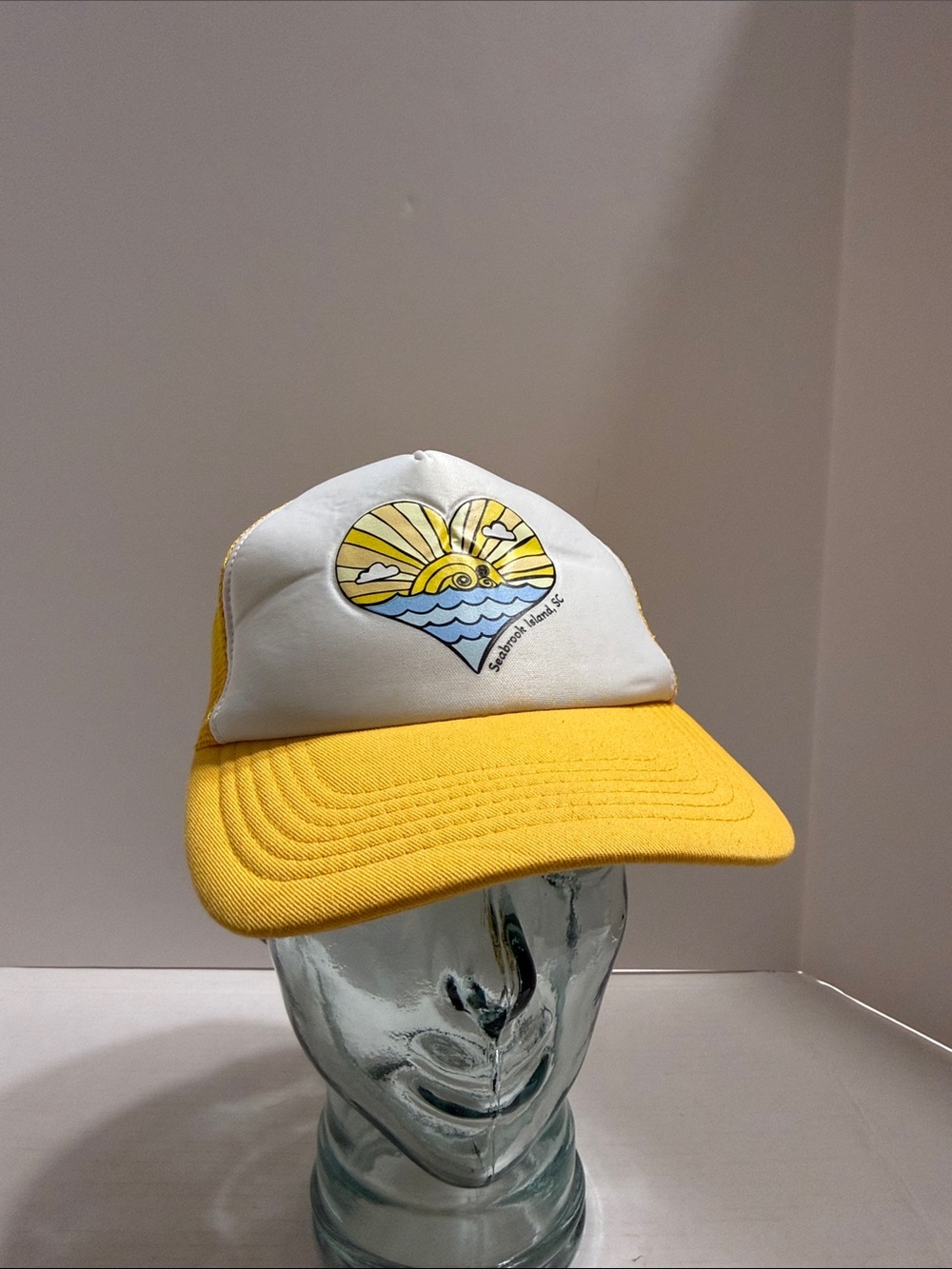 Kids Yellow & White Trucker Hat Seabrook Island, SC Sunrise Graphic